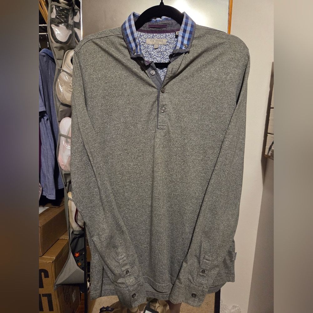 Ted Baker Olive Heather Long Sleeve Polo